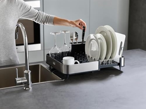 Joseph Joseph Extendable Dish Drying Rack with Dual Parts - Stainless Steel, Non-Scratch, Movable Utensil Drainer & Drainage Spout, Gray - Image 6