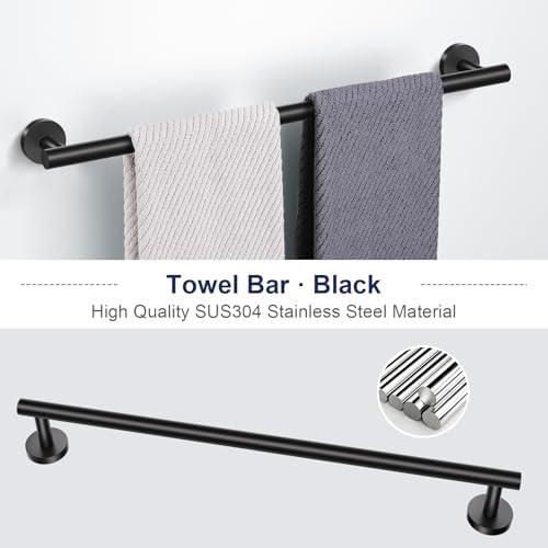 Lairuier 5-Piece Bathroom Hardware Set, Matte Black Towel Bar Wall Mounted - Image 2