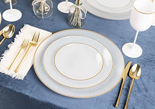 PLASTICPRO 32 Piece Combo Plates Set includes 16-7'' inch Plate & 16-10'' inch Plates White transparent Hammered Plastic Party Plate Premium heavyweight Elegant, Disposable, Tableware, Dishes, - Image 2
