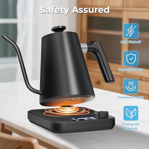 Gooseneck Electric Kettle, ±1°F Temperature Control Electric Kettle, 1.0L 1200W Fast Heating, 24H Keep Warm, 30Min Auto Memory, Food Grade Stainless Steel, Pour Over Kettle for Coffee and Tea - Image 7