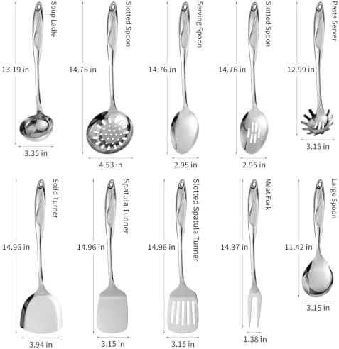 304 Stainless Steel Kitchen Utensils Set, 10 Pcs Metal Cooking Utensil, Mirror Polished Kitchen Gadget Cookware and Kitchen Tool Set, Dishwasher Safe - Image 2