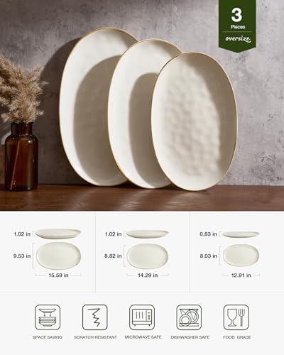 famiware Serving Platters Set of 3 Sizes - Oval, Vanilla White - Image 2