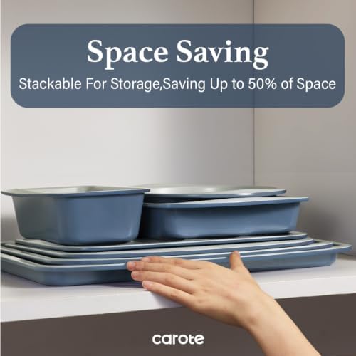Carote 7Pieces Baking Pans Set Nonstick, Premium Carbon Steel Non Toxic Stackable Bakeware Sets for Kitchen, Scratch-Resistant, Oven Bake Sheets for Baking, Cake Pan, Roasting Pan, Muffin Pan, Blue - Image 7