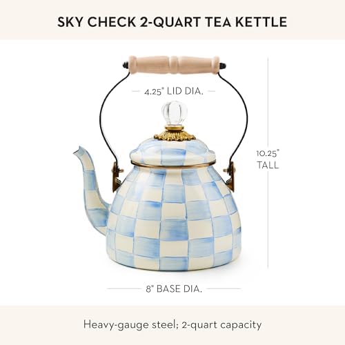 MACKENZIE-CHILDS Tea Kettle, 2 Quarts, Light-Blue-and-White Sky Check - Image 4