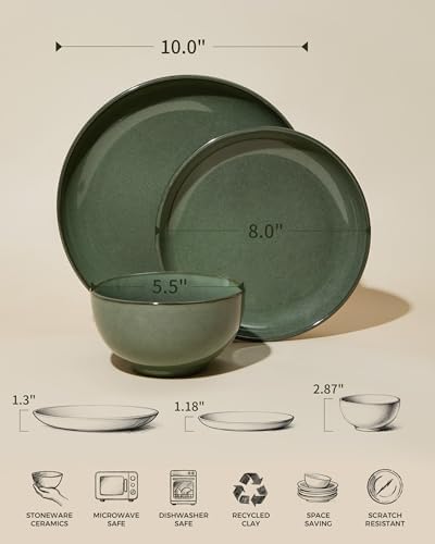 Pokini Ceramic Dinnerware Sets for 6, 18pcs Plates and Bowls Sets Dish Set - Image 2