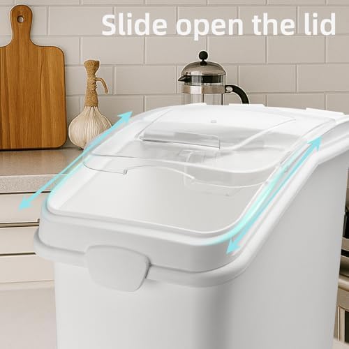 Ingredient Storage Bin,21 Gallon Dispenser Bin with Scoop for Dry Food, Sugar, Baking Supplies,Kitchen Rice Cereal Flour Bin,BPA Free,Pet Food Storage Container,Dog Cat Birds Food (21 Gallon) - Image 6