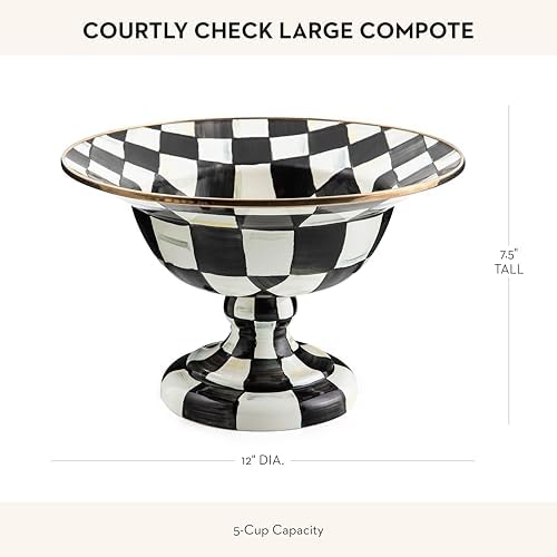 MACKENZIE-CHILDS Enamel Compote, Large, Black-and-White Courtly Check - Image 4