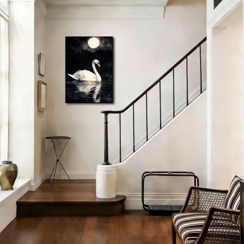 Doqueodas Vintage White Swan on Black Background Canvas Wall Art16x24 inch - Image 6