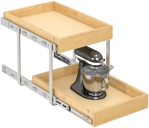 WelFurGeer 2-Tier Pull Out Cabinet Organizer with Soft Close Slides, Heavy-Duty Pull Out Drawers for Cabinets, Slide Out Shelf for Kitchen, Bathroom, Pantry & Under Sink, Solid Birch Wood by WelFurGeer