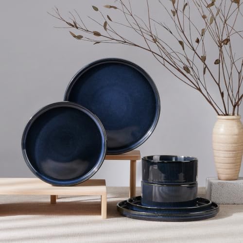 HaWare Dinnerware Sets, Plates and Bowls Set for 2, Reactive Nebula Blue by HaWare