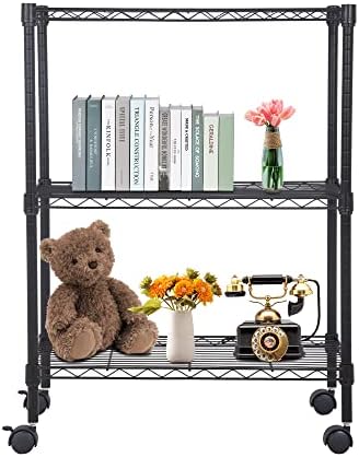 BestOffice | 3-Tier Wire Shelf with Wheels | 23" x 13" x 31" | Black by BestOffice