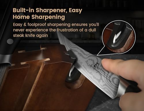 CoquusAid Steak Knives Set of 8 with Block Built-in Sharpener, 4.8 Inch - Image 3