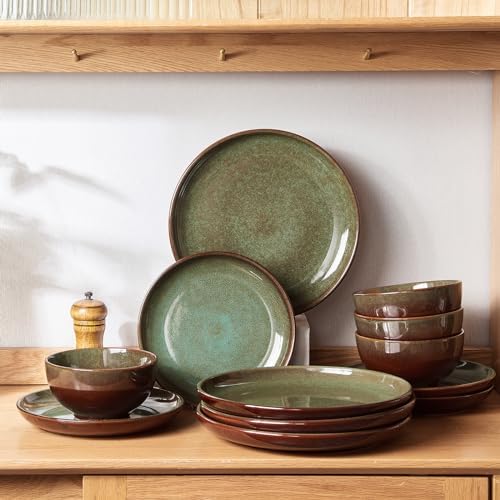 Pokini Stoneware Dinnerware Sets for 8, 32pcs Plates and Bowls Sets Dishes - Image 4