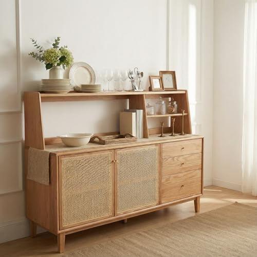 YESWOOD 100% Solid Rubberwood Kitchen Counter Hutch Shelf, Fully Assembled Countertop Organizer Storage Rack, Buffet Hutch Shelf with Trapezoid Structure for Kitchen & Dining Room (Natural, 47.7'') - Image 7