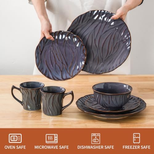 Ceramic Dinnerware Sets for 6, 24pcs Plates and Bowls Sets, Reactive Glaze Ceramic Dish Set, Scratch Resistant, Microwave & Dishwasher Safe, Highly Chip and Crack Resistant Dishware sets, Smoky Violet - Image 3