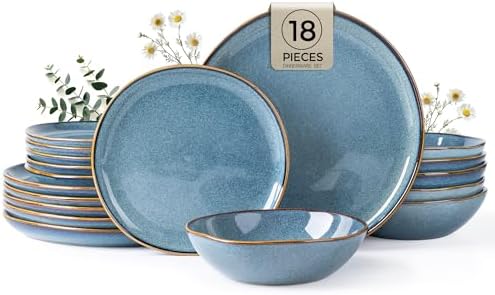 AmorArc Ceramic Dinnerware Sets for 6, 18Pcs Plates and Bowls Sets Dishes by AmorArc