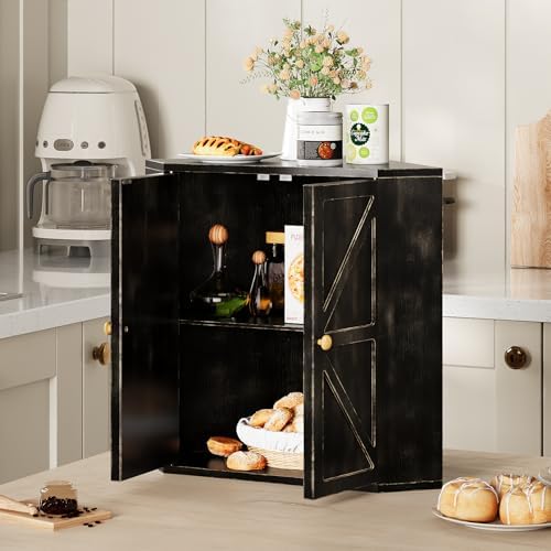 Trironsun Corner Bread Box for Kitchen Counter Double Layer Bamboo Bread Storage Container Large Capacity Bread Storage Bin Farmhouse Breadbox Organizer (Antique Black) - Image 4