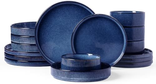 Famiware Star Stoneware Dinnerware Sets with Pasta Bowls, 16pc Dishes for 4 by Famiware
