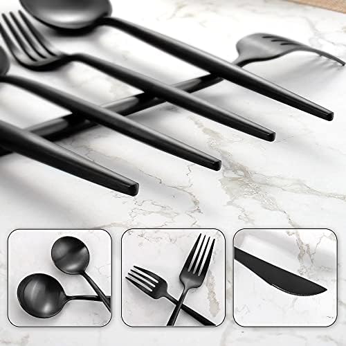 Matte Black Silverware Set for 4, IBIILII JEFF 20 Pieces Stainless Steel Flatware Set，Kitchen Utensil Set, Tableware Cutlery Set, Knife Spoons And Forks Set, Satin Finished Polished & Dishwasher Safe - Image 4