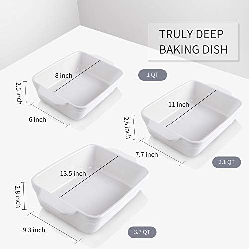 KOOV Bakeware Set, Ceramic Baking Dish Set, Rectangular Casserole Dish Set, lasagna Pan, Baking Pans Set for Cooking, Cake Dinner, Kitchen, 9 x 13 Inches, 3-Piece (Set of 3, White) - Image 3