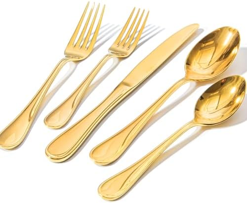 18/10 Stainless Steel Silverware Set for 8, 40 Piece Gold Flatware Set by KINGSTONE