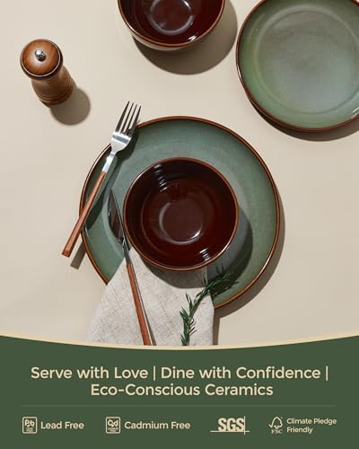 Pokini Ceramic Dinnerware Sets for 6, 24pcs Plates and Bowls Sets Dish Set - Image 4