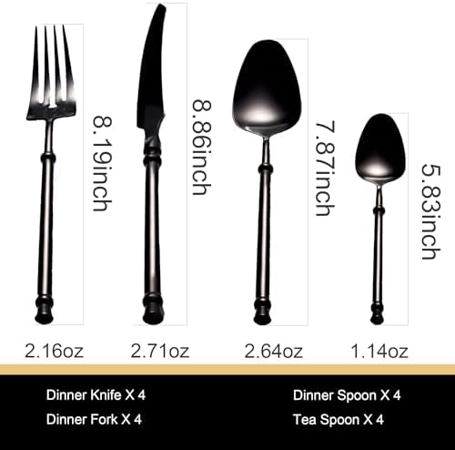 Black Silverware Set for 4 Unique 18/10 Stainless Steel 16 Piece Flatware Sets Mirror Polished Elegant Cutlery Utensils Set for Home Kitchen Dishwasher Safe Nice Weight - Image 2