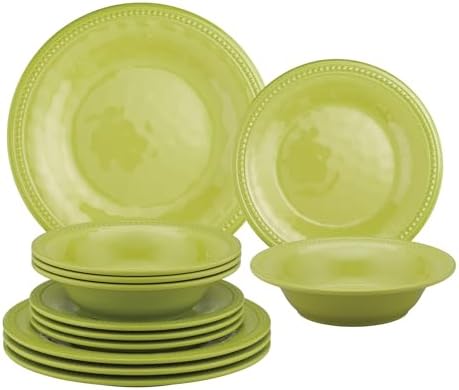 UPware 12 Piece Beaded Melamine Dinnerware Sets, Outdoor Dishes Set, Plates and Bowls Sets, Service for 4, Green by UPware