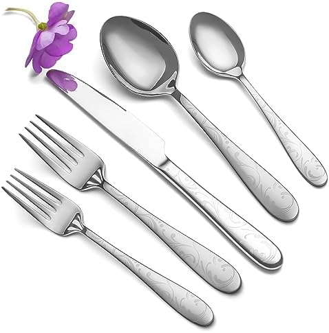 40 Piece Silverware Set Service for 8, EIUBUIE Premium Stainless Steel Cutlery Set, Mirror Polished Flatware Sets with Pattern Handle, Modern Kitchen Eating Utensils Sets Include Spoons Forks Knives by EIUBUIE