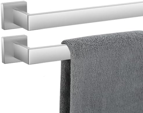 Towel Bar 2 Pack for Bathroom 28 Inch Brush Nickel Towel Holder 12/16/20/24/28/32/36 In Stainless Steel SS304 Rustproof Towel Rack Modern Square Towel Rod for Bathroom Wall(2, Brushed Nickel, 28 Inch) by TAUN