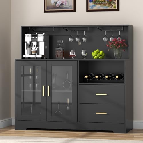 Bar Cabinet for Home with LED Light,Coffee Bar Cabinet w/ Wine & Glass Rack - Image 3