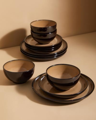 Pokini Stoneware Dinnerware Sets for 4, 12pcs Plates and Bowls Sets Dishes - Image 5