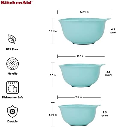 KitchenAid Universal Nesting Plastic Mixing Bowls with Non Slip Base and Pour Spout, Dishwasher Safe, Set Of 3, 2.5 quart, 3.5 quart and 4.5 quart, Aqua Sky - Image 3