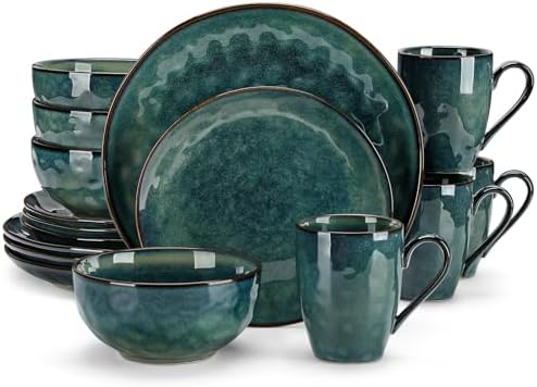 vancasso Starry 16 Pcs Dinnerware Set for 4, Handmade Reactive Glaze, Green by vancasso