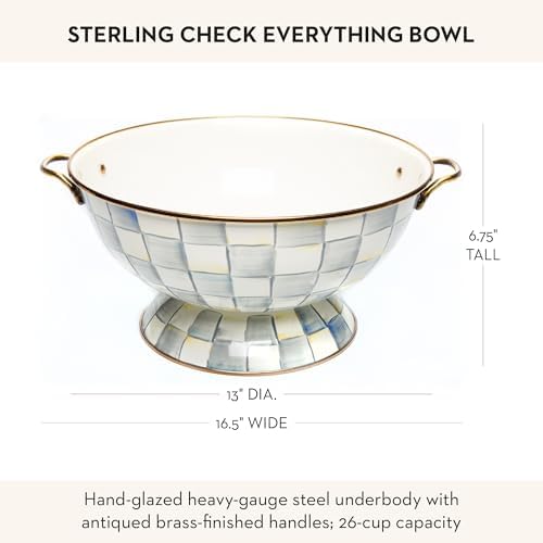 MACKENZIE-CHILDS Enamel Everything Bowl, Gray-and-White Sterling Check - Image 4