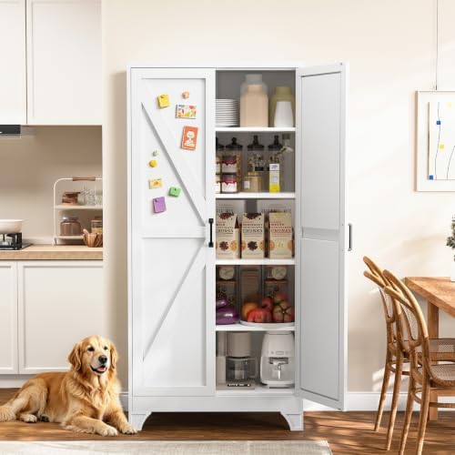 Yizosh 71" White Metal Pantry Storage Cabinet,Kitchen Tool Storage Cabinet by Yizosh
