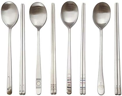[5 Sets] [Made in Korea] Korean Sticky Rice Spoon Chopsticks Set Gold Titanium Plating 304 Stainless Steel Tableware Cutlery Set Mukbang Chopsticks (Korean Palace Pattern, 5 Sets) - Image 7