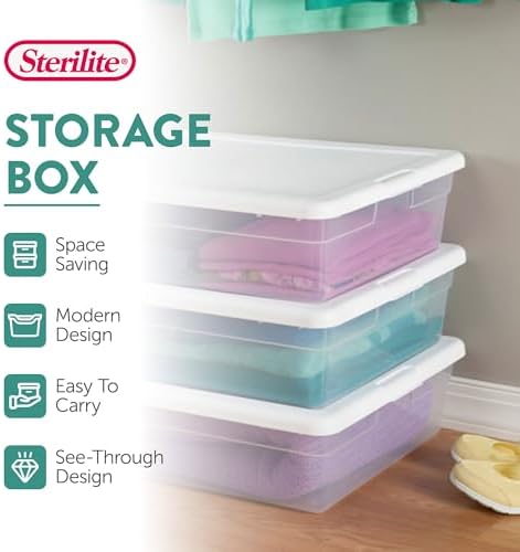 Sterilite 28 Quart Storage Box with Lid, Clear Plastic Container for Organizing and Storing Items Underbed in Bedroom, Stackable Design, 10-Pack - Image 3