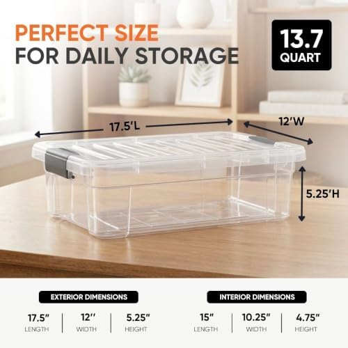 Superio 13.7 Quart Clear Plastic Storage Bin with Lid, Stackable Organizer Box, BPA-Free Storage Container for Home, Garage, School & Office, 8 Pack - Image 3