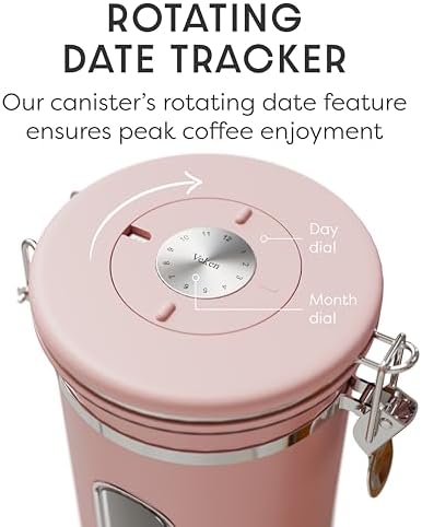 Veken Coffee Canister with Window, Airtight Stainless Steel Container,Date Tracker, Kitchen Food Storage Jars for Beans, Ground, Espresso, Rice,Tea, Sugar, Cereal, Gifts, Scoop, Pink, 22OZ (Pack of 2) - Image 6