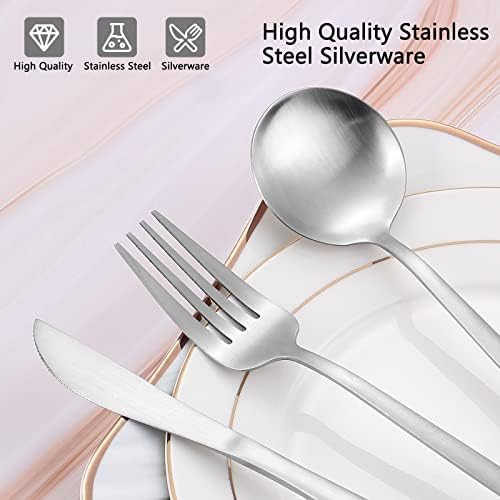 Matte Silverware Set, VANVRO 60-Piece Stainless Steel Flatware Set, Satin Finish tableware Cutlery Set, Service for 12, Home and Restaurant, Dishwasher Safe - Image 4