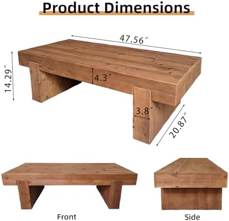 Rustic Wooden Coffee Table for Living Room Mid Century Modern Coffee Table - Image 2