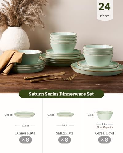 Famiware Saturn Stoneware Dishes Dinnerware Set for 8, Rimmed Plates, Bowls - Image 4