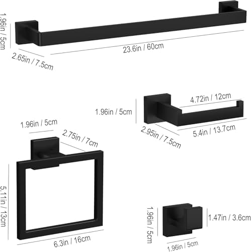 15-Piece Matte Black Bathroom Accessories Set 23.6 Inch Towel Bar Set. - Image 2
