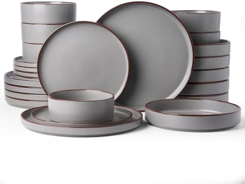 Famiware Nebula Ridge 24-Piece Dinnerware Set with Pasta Bowls, Dark Gray by Famiware