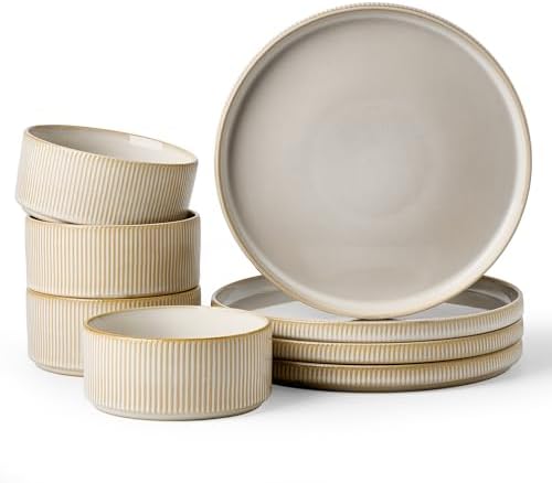 Famiware Star Ceramic Plates and Bowls Sets, 8-Piece Dinnerware Set for 4 by Famiware