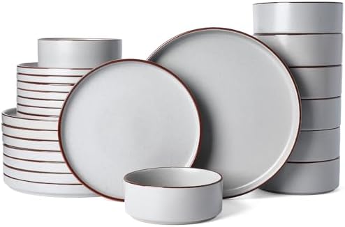 Famiware Nebula Ridge 24-Piece Stoneware Dinnerware Set, Light Gray by Famiware