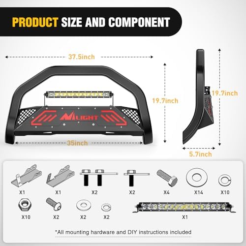 Nilight Bull Bar with Light for 2007-2018 Chevy Silverado GMC Sierra 1500 - Image 3