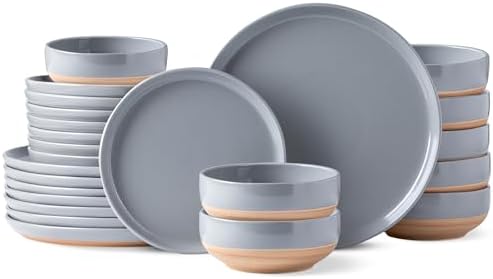 AmorArc Dinnerware Sets for 8, 24 Pieces Ceramic Plates and Bowls Set by AmorArc