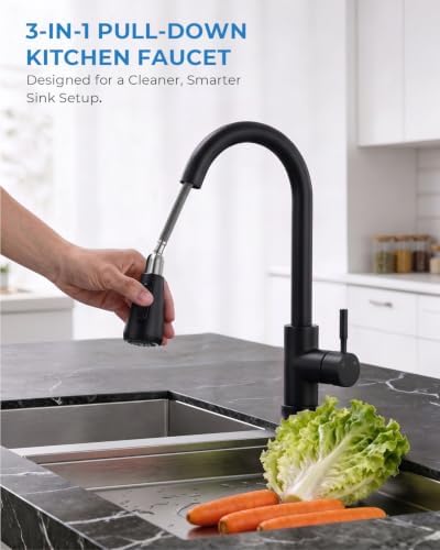 VFAUOSIT Black Kitchen Faucet with Pull Down Sprayer, High Arc Design - Image 2